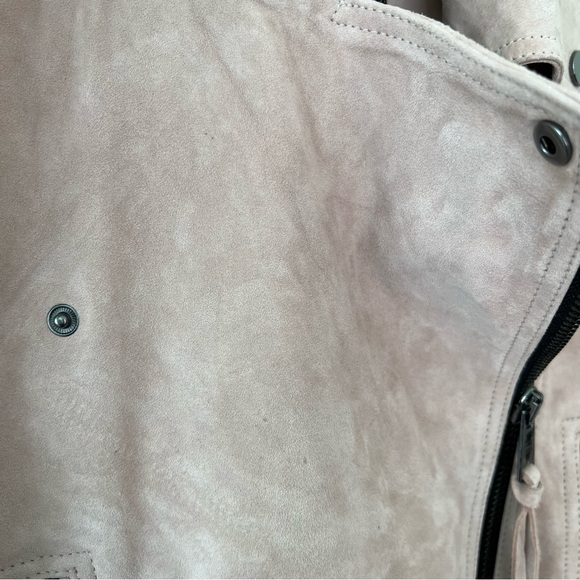 NEW All Saints Ayra Suede Biker jacket in pink size 6 - Picture 4 of 12